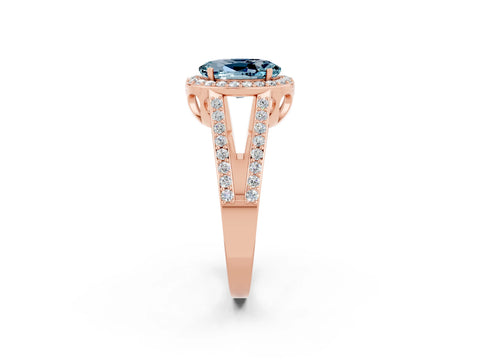 Rose gold Oval Cut Aquamarine Halo Ring with Split Shank U-Prong Band and Four-Prong Setting_2