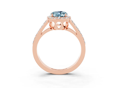 Rose gold Oval Cut Aquamarine Halo Ring with Split Shank U-Prong Band and Four-Prong Setting_3