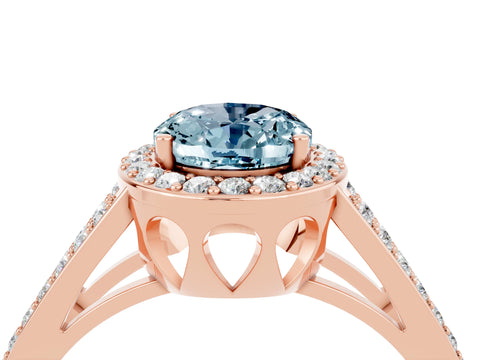 Rose gold Oval Cut Aquamarine Halo Ring with Split Shank U-Prong Band and Four-Prong Setting_4
