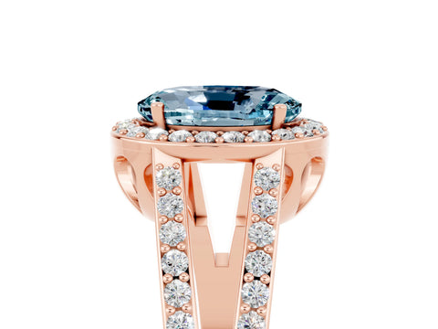 Rose gold Oval Cut Aquamarine Halo Ring with Split Shank U-Prong Band and Four-Prong Setting_5