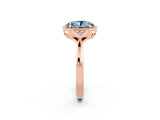 Rose gold Oval Cut Aquamarine Halo Ring with Tapered Band and Four-Prong Setting_2