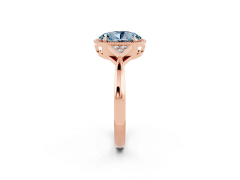 Rose gold Oval Cut Aquamarine Halo Ring with Tapered Band and Four-Prong Setting_2