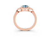 Rose gold Oval Cut Aquamarine Halo Ring with Tapered Band and Four-Prong Setting_3