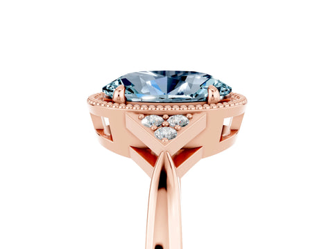 Rose gold Oval Cut Aquamarine Halo Ring with Tapered Band and Four-Prong Setting_5