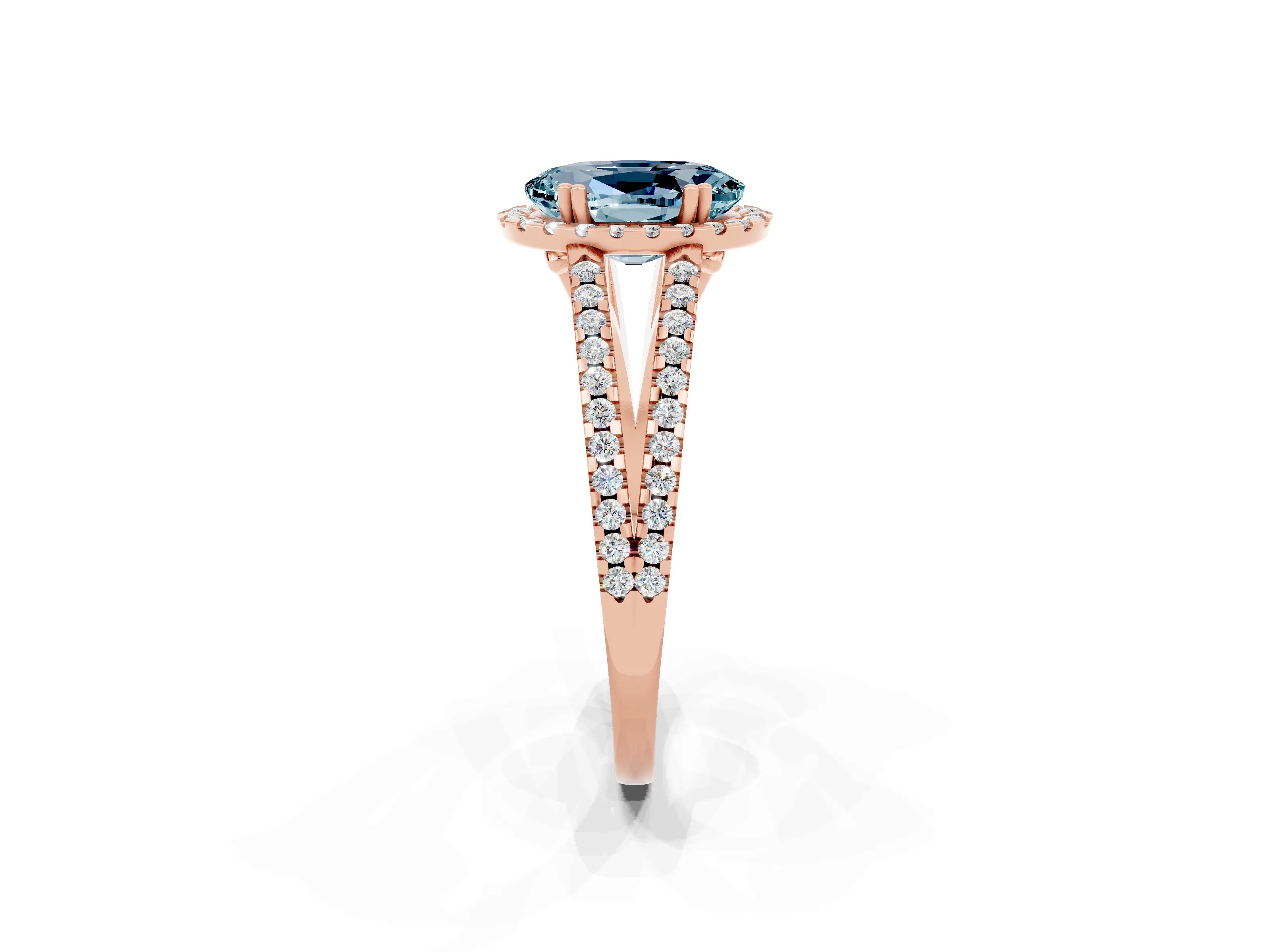 Rose gold Oval Cut Aquamarine Halo Split Shank Engagement Ring_14