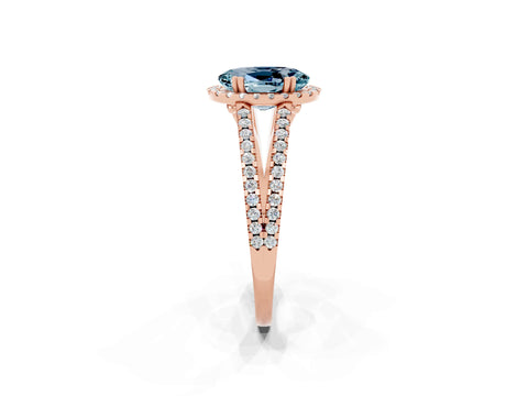 Rose gold Oval Cut Aquamarine Halo Split Shank Engagement Ring_14
