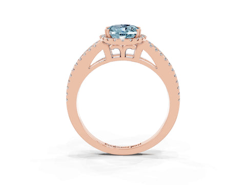 Rose gold Oval Cut Aquamarine Halo Split Shank Engagement Ring_15