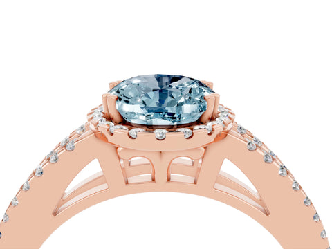 Rose gold Oval Cut Aquamarine Halo Split Shank Engagement Ring_16