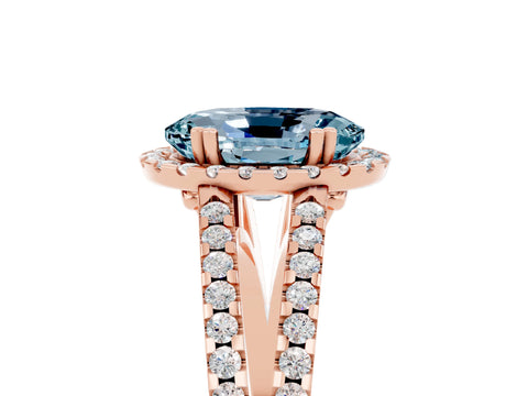 Rose gold Oval Cut Aquamarine Halo Split Shank Engagement Ring_17