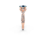 Rose gold Oval Cut Aquamarine Halo Twist Band Solitaire Prong Setting Ring_2