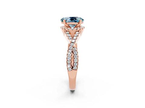 Rose gold Oval Cut Aquamarine Halo Twist Band Solitaire Prong Setting Ring_2
