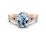 Rose gold Oval Cut Aquamarine  Halo Twist Band Solitaire Prong Setting Ring_36