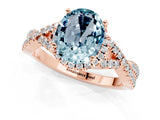 Rose gold Oval Cut Aquamarine  Halo Twist Band Solitaire Prong Setting Ring_37