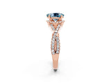 Rose gold Oval Cut Aquamarine  Halo Twist Band Solitaire Prong Setting Ring_38