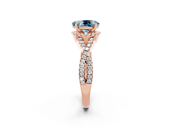 Rose gold Oval Cut Aquamarine  Halo Twist Band Solitaire Prong Setting Ring