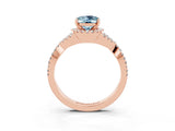 Rose gold Oval Cut Aquamarine  Halo Twist Band Solitaire Prong Setting Ring_39