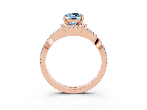 Rose gold Oval Cut Aquamarine Halo Twist Band Solitaire Prong Setting Ring_3