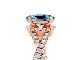 Rose gold Oval Cut Aquamarine  Halo Twist Band Solitaire Prong Setting Ring_41
