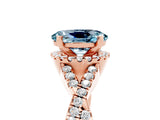 Rose gold Oval Cut Aquamarine Halo Twist Band Solitaire Prong Setting Ring_5