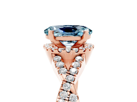 Rose gold Oval Cut Aquamarine Halo Twist Band Solitaire Prong Setting Ring_5