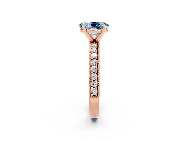 Rose gold Oval Cut Aquamarine Milgrain Pavé Engagement Ring with Four-Prong Setting