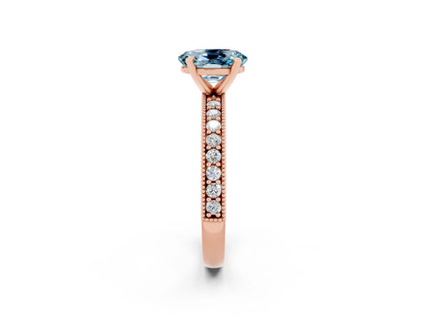 Rose gold Oval Cut Aquamarine Milgrain Pavé Engagement Ring with Four-Prong Setting_14