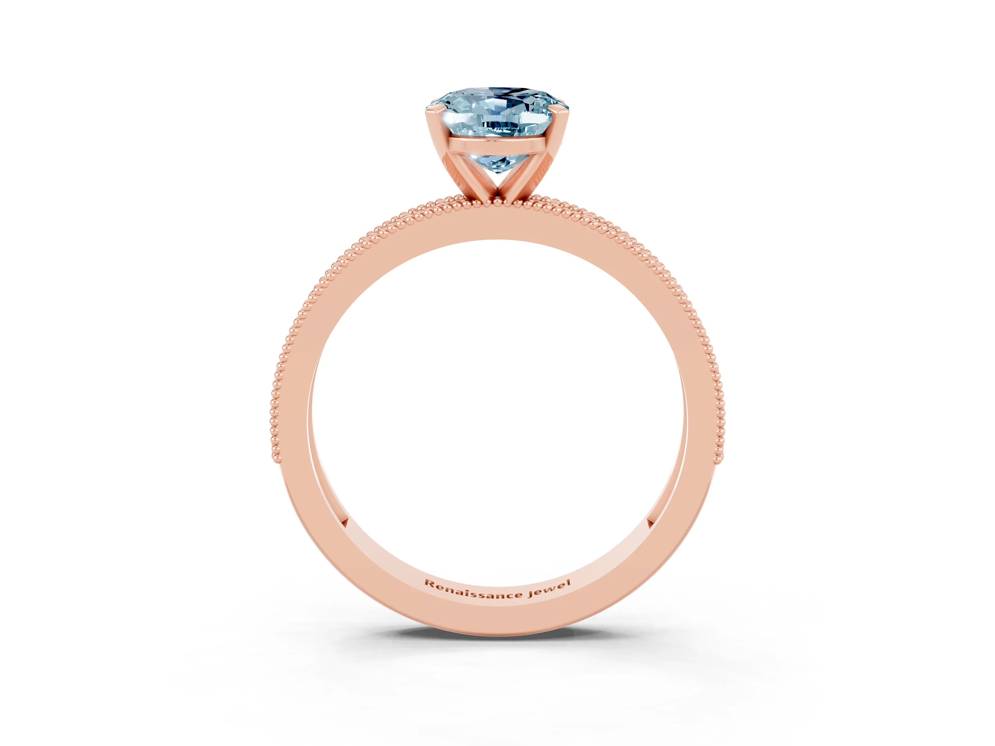 Rose gold Oval Cut Aquamarine Milgrain Pavé Engagement Ring with Four-Prong Setting_15