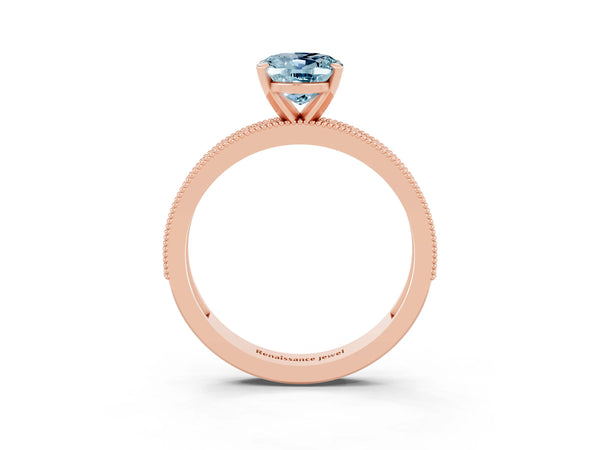 Rose gold Oval Cut Aquamarine Milgrain Pavé Engagement Ring with Four-Prong Setting