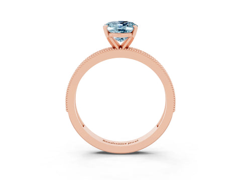 Rose gold Oval Cut Aquamarine Milgrain Pavé Engagement Ring with Four-Prong Setting_15
