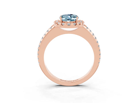 Rose gold Oval Cut Aquamarine Pavé Halo Ring with Four-Prong Setting_15