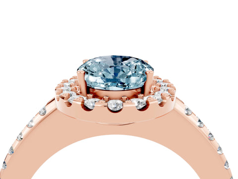 Rose gold Oval Cut Aquamarine Pavé Halo Ring with Four-Prong Setting_16