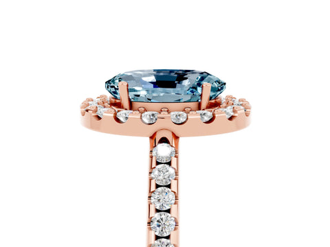 Rose gold Oval Cut Aquamarine Pavé Halo Ring with Four-Prong Setting_17