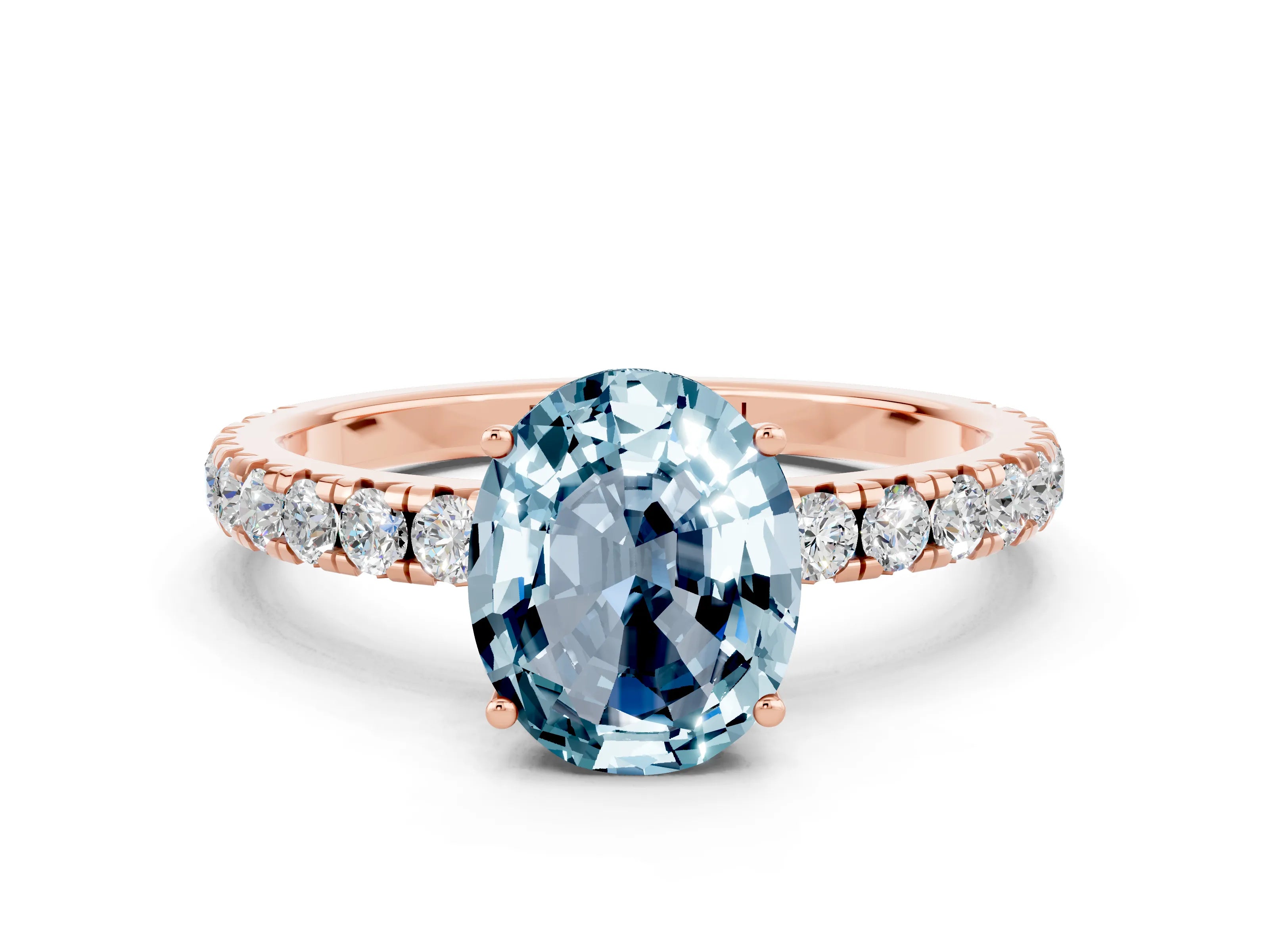 Rose gold Oval Cut Aquamarine Pavé Solitaire Engagement Ring with Four-Prong Setting_12
