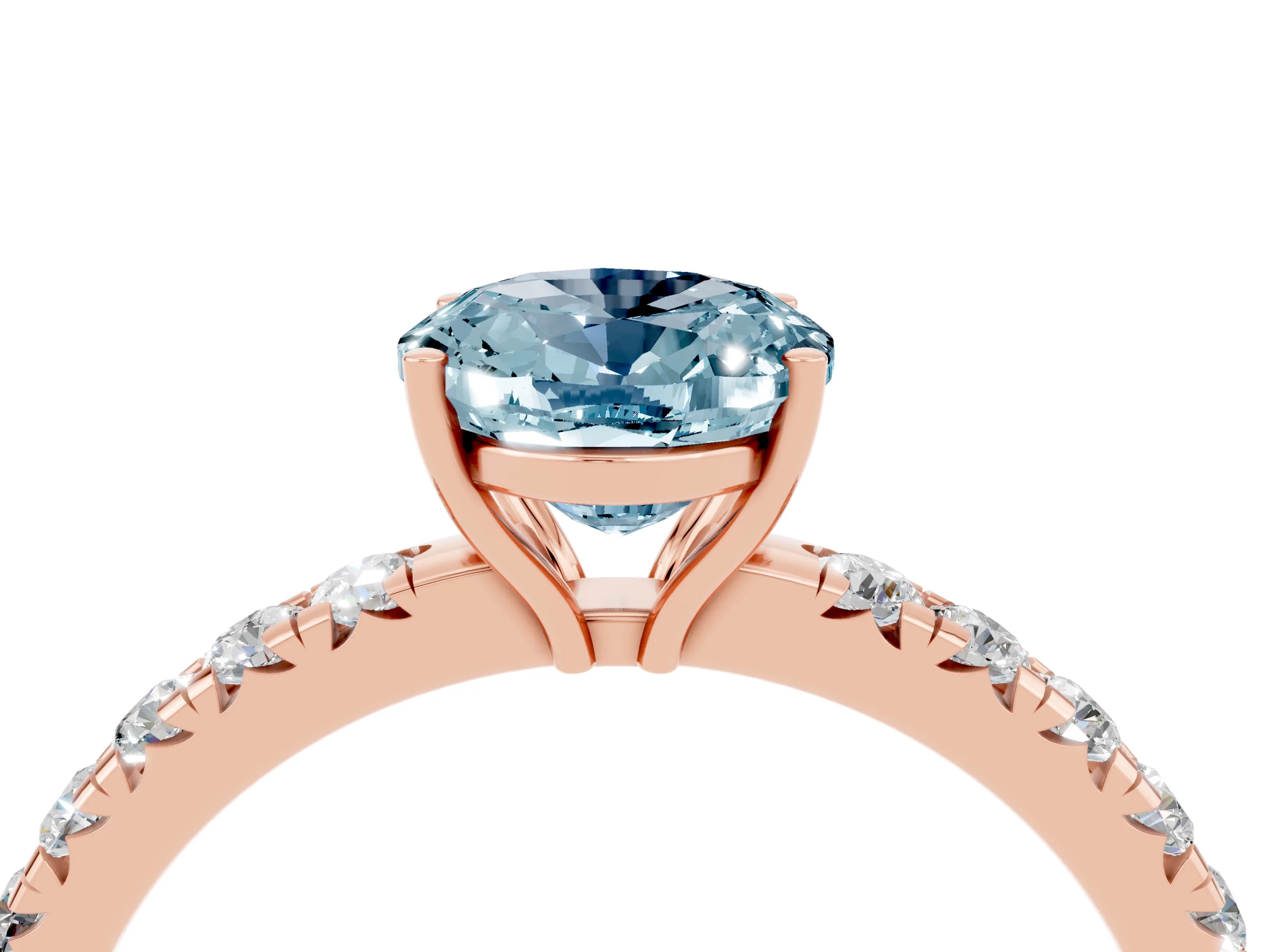 Rose gold Oval Cut Aquamarine Pavé Solitaire Engagement Ring with Four-Prong Setting_16