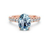 Rose gold Oval Cut Aquamarine Pavé Solitaire Ring with Round Band and Prong Setting_24