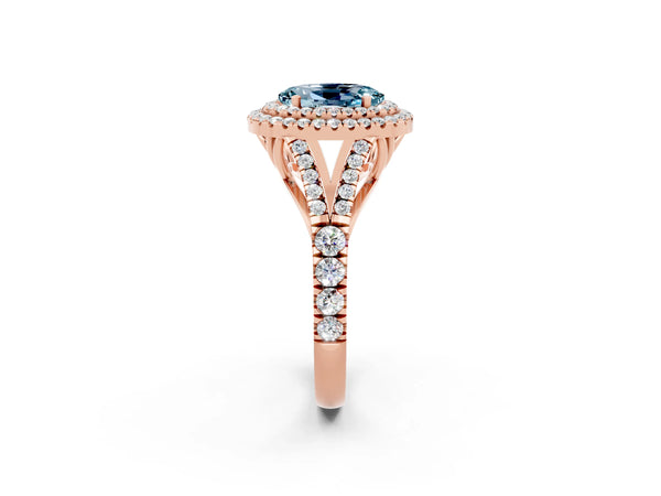 Rose gold Oval Cut Aquamarine Pavé Split Shank Double Halo Engagement Ring