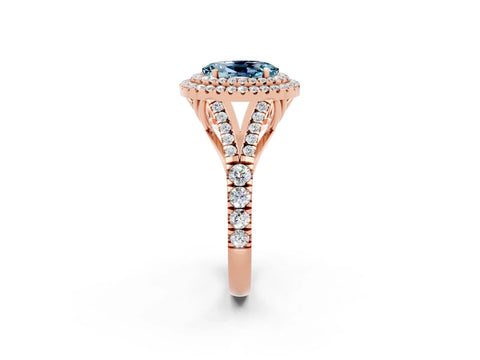 Rose gold Oval Cut Aquamarine Pavé Split Shank Double Halo Engagement Ring_2