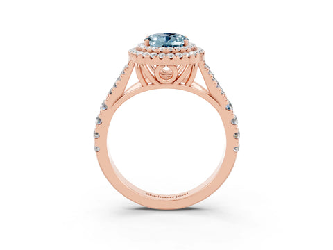 Rose gold Oval Cut Aquamarine Pavé Split Shank Double Halo Engagement Ring_3