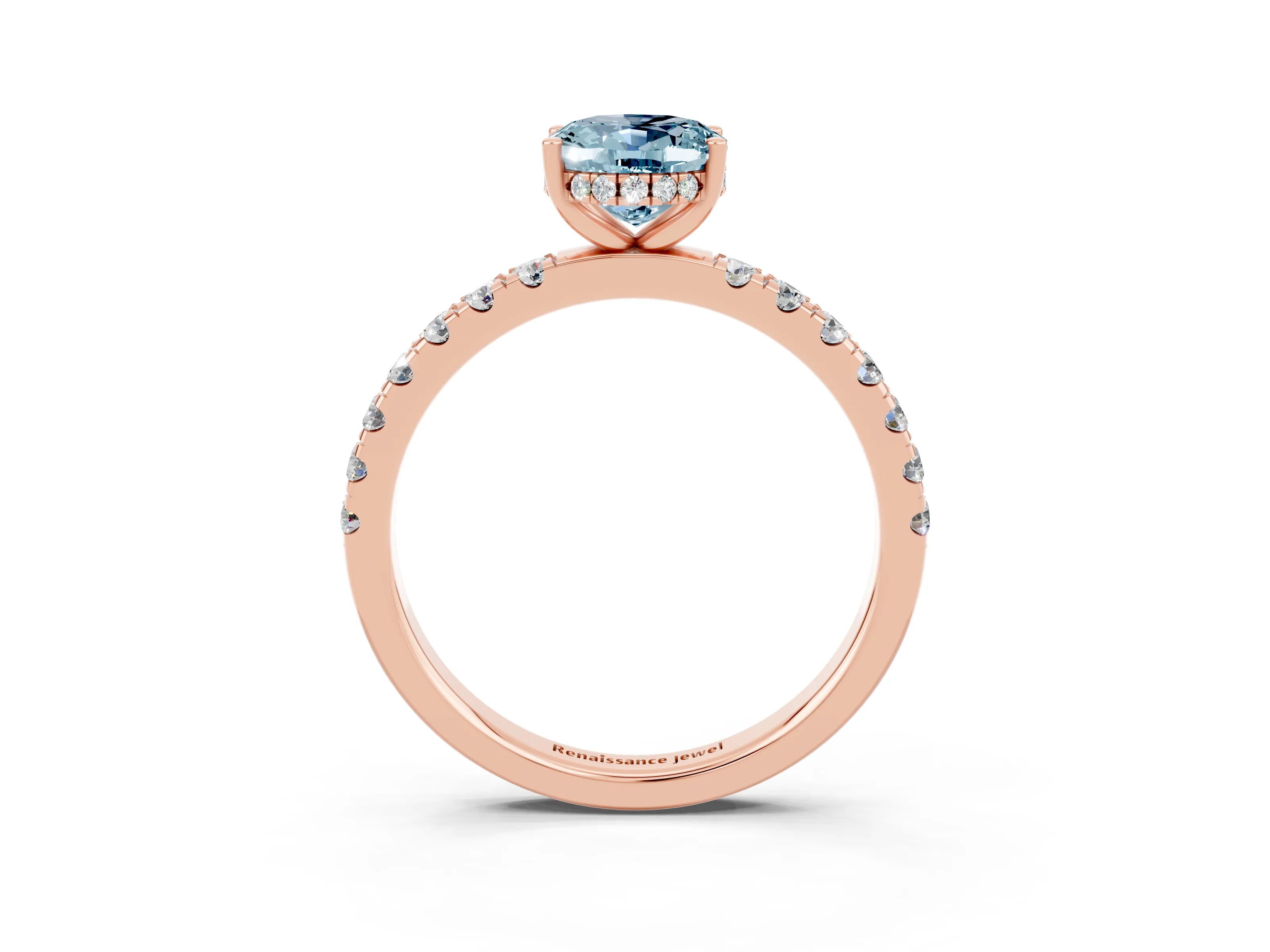 Rose gold Oval Cut Aquamarine Pave Band Solitaire Ring with Four-Prong Setting_27