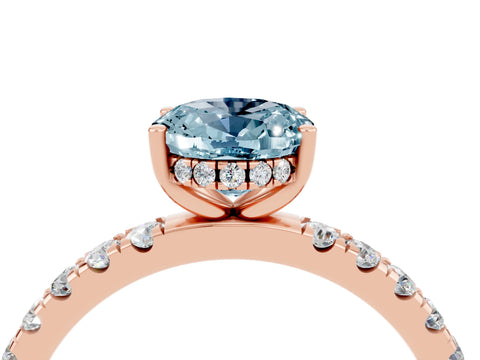 Rose gold Oval Cut Aquamarine Pave Band Solitaire Ring with Four-Prong Setting_28