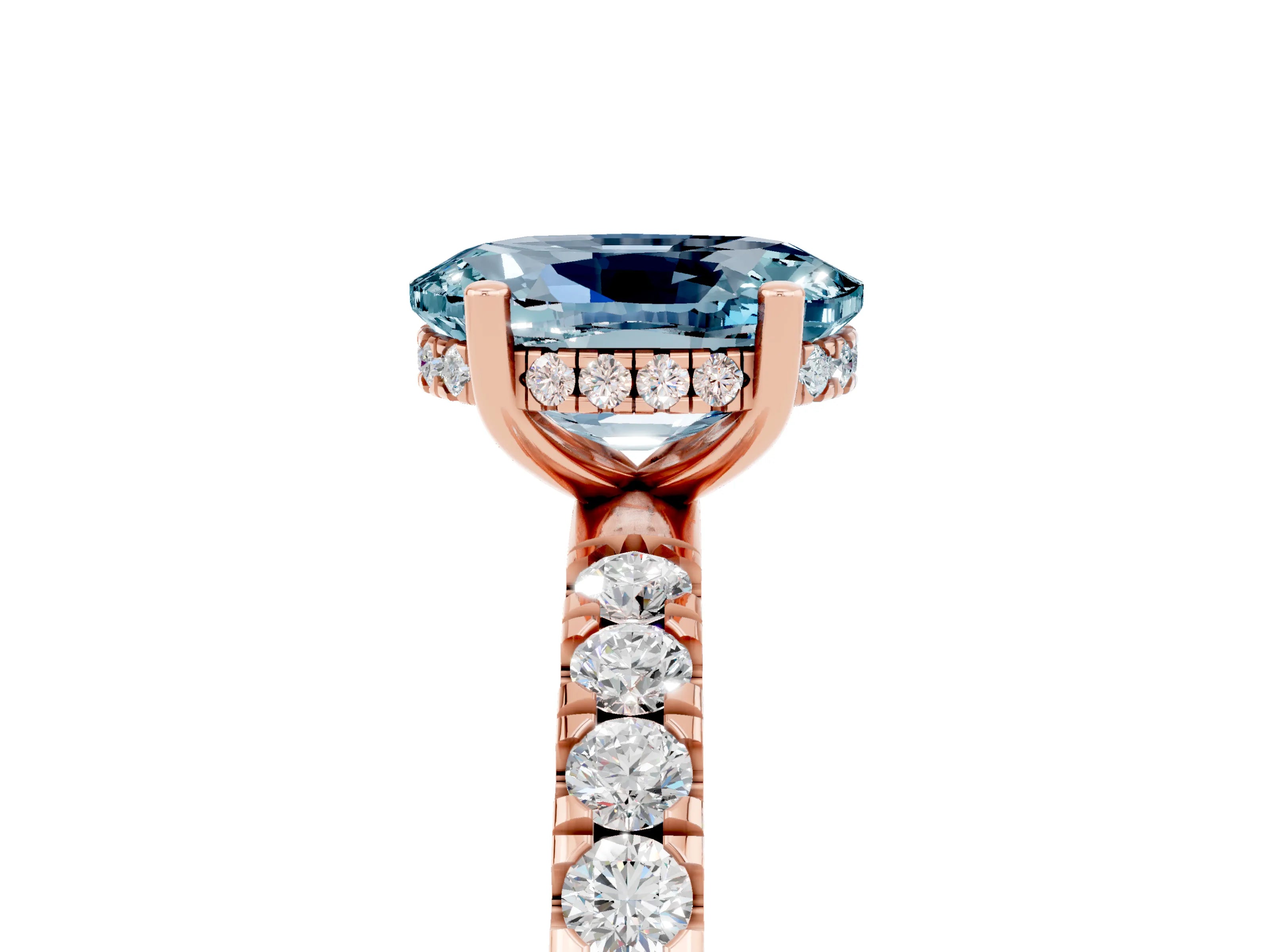 Rose gold Oval Cut Aquamarine Pave Band Solitaire Ring with Four-Prong Setting_29