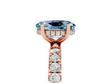 Rose gold Oval Cut Aquamarine Pave Band Solitaire Ring with Four-Prong Setting_29