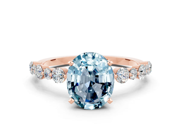 Rose gold Oval Cut Aquamarine Prong Set Engagement Ring with Pavé Band