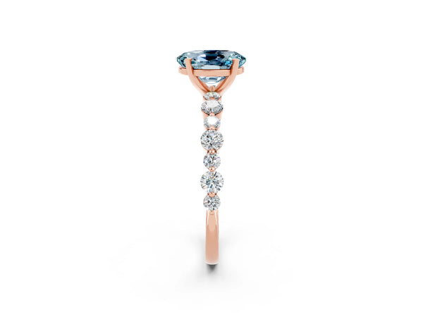 Rose gold Oval Cut Aquamarine Prong Set Engagement Ring with Pavé Band