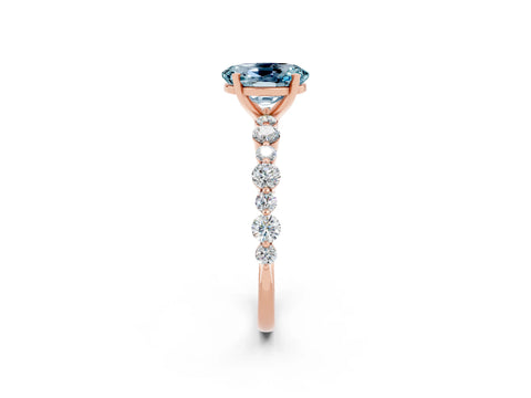 Rose gold Oval Cut Aquamarine Prong Set Engagement Ring with Pavé Band_2