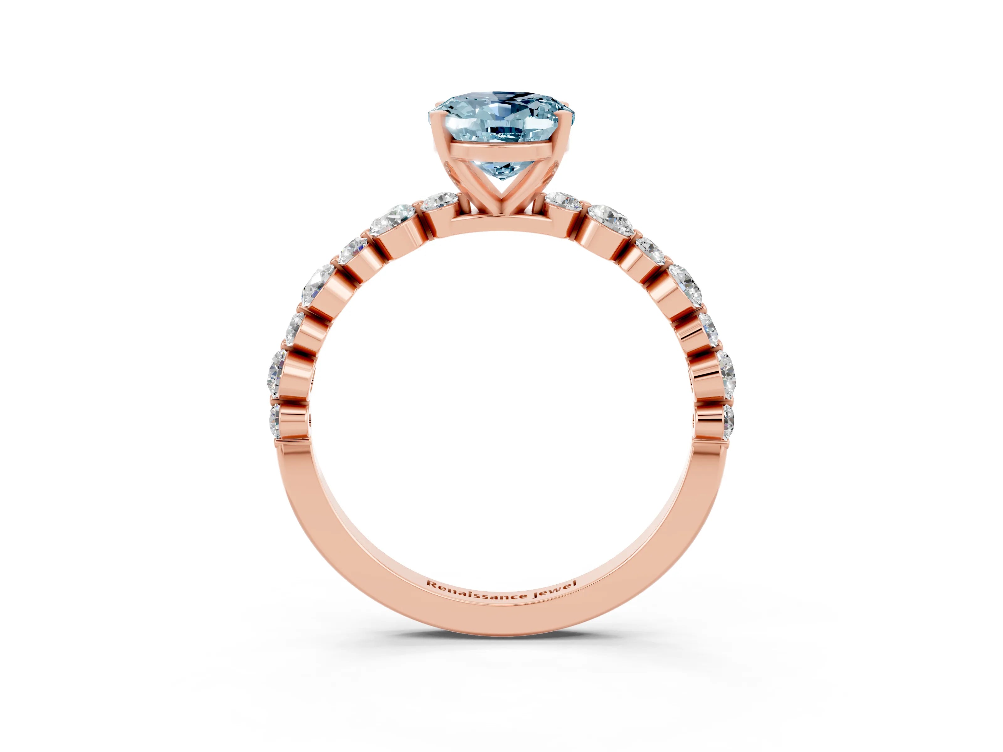 Rose gold Oval Cut Aquamarine Prong Set Engagement Ring with Pavé Band_3
