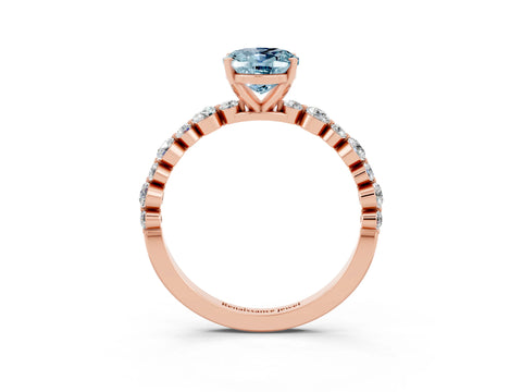 Rose gold Oval Cut Aquamarine Prong Set Engagement Ring with Pavé Band_3