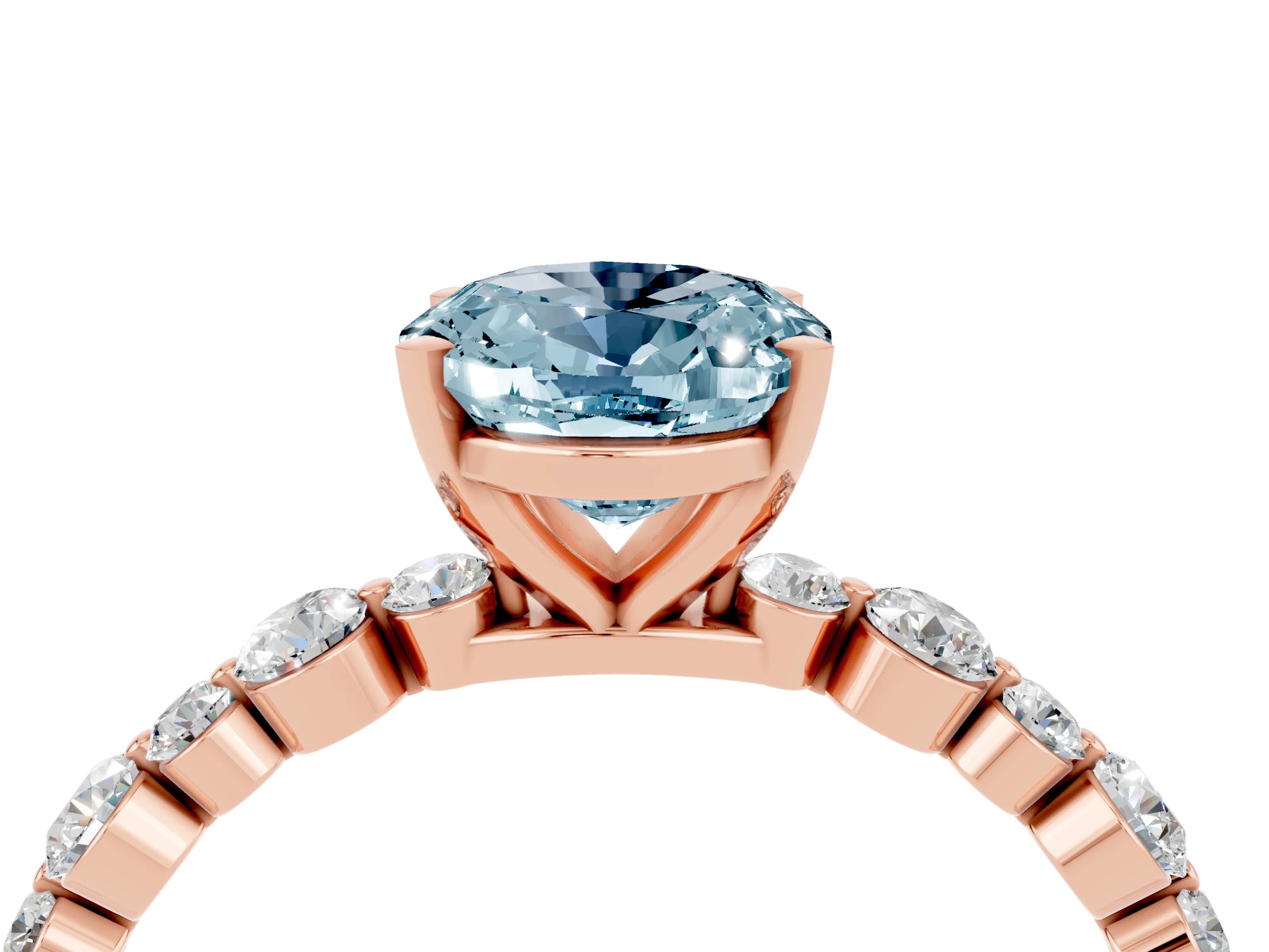 Rose gold Oval Cut Aquamarine Prong Set Engagement Ring with Pavé Band_4