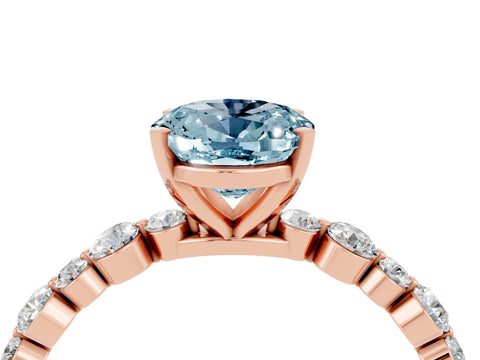 Rose gold Oval Cut Aquamarine Prong Set Engagement Ring with Pavé Band_4
