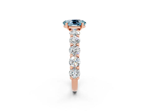 Rose gold Oval Cut Aquamarine Prong Setting with Side Stones on a Pave Band_2